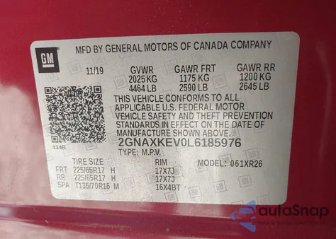 2020 Chevrolet Equinox Fwd Lt 1.5L Turbo from USA, damaged, VIN 2GNAXKEV0L6185976